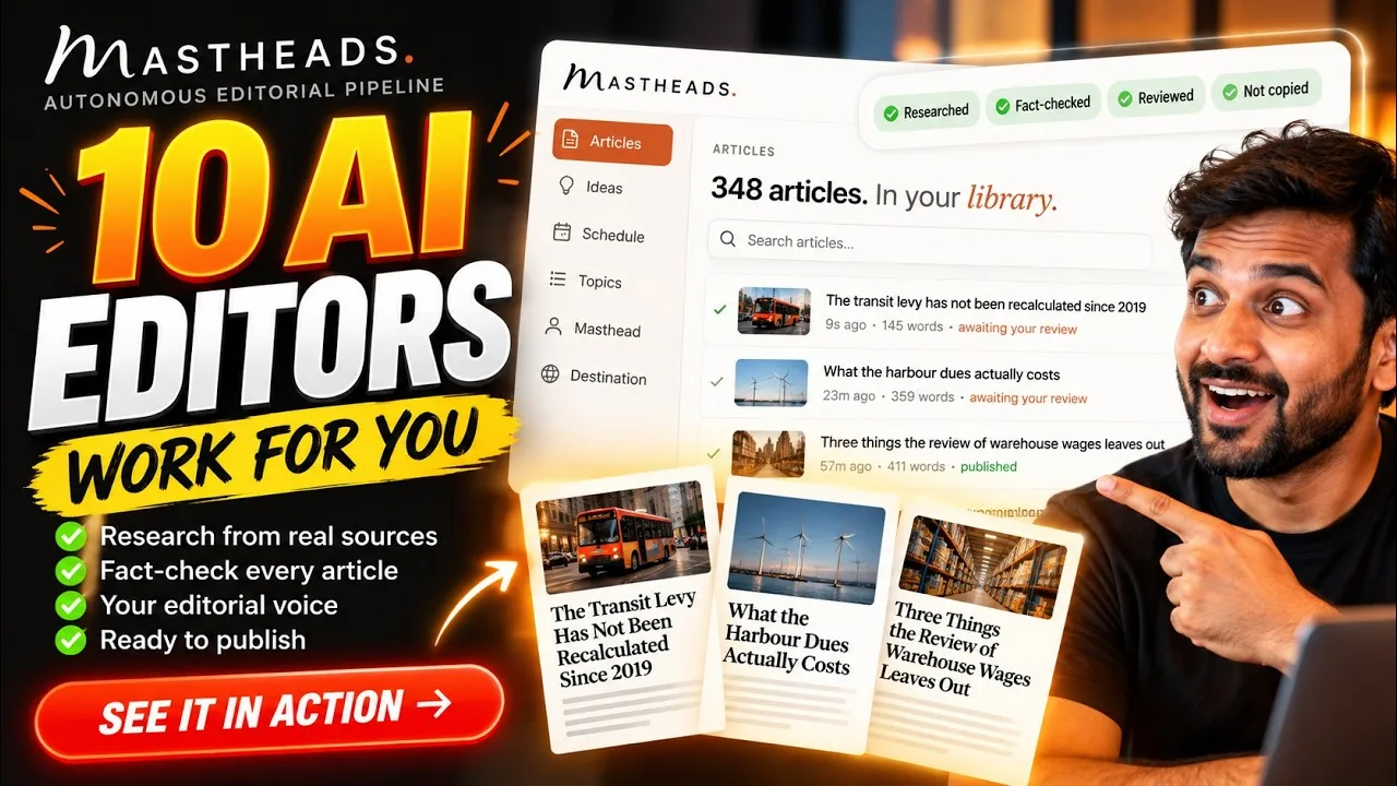 Mastheads demo - source-backed article writing, start to publish